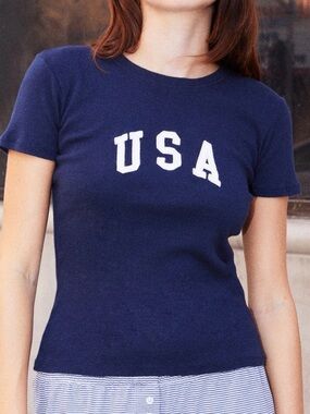 Brandy Melville Navy Tee with White USA Writing